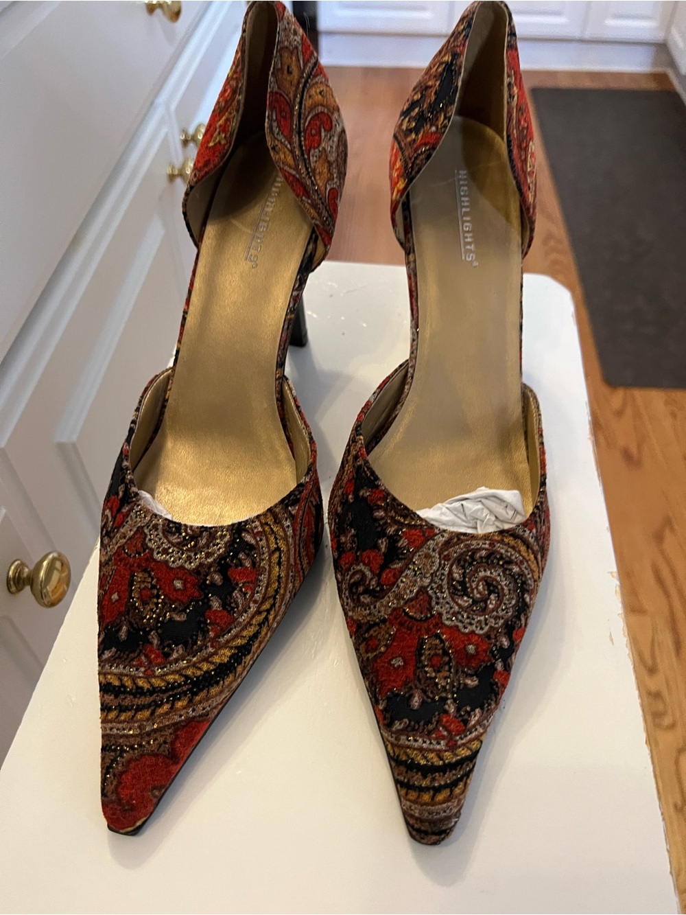 Paisley Pointed Toe D'Orsay Heels - Red/Black